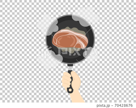 在平鍋裡煮熟的豬肉的插圖 在平鍋裡煮熟的豬肉的插圖 70428676