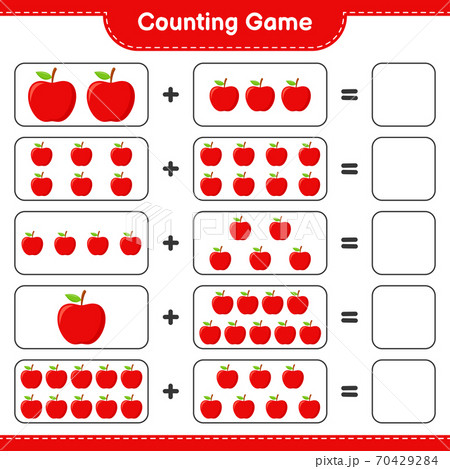 Counting game, count the number of Apple and write the result. Educational children game, printable worksheet, vector illustration 70429284