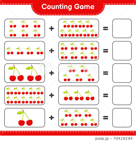 Counting game, count the number of Cherry and write the result. Educational children game, printable worksheet, vector illustration 70429294