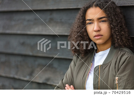 Sad Mixed Race African American Teenager Woman Green Bomber Jacket Sad Mixed Race African American Teenager Woman Green Bomber Jacket 70429516