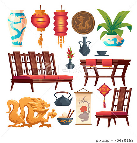 Chinese restaurant stuff, asian decor isolated set 70430168