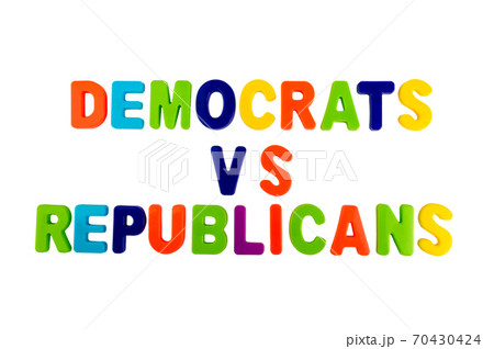 Text DEMOCRATS VS REPUBLICANS on a white background 70430424