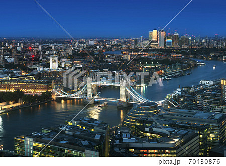 London aerial view with Tower Bridge, UK 70430876