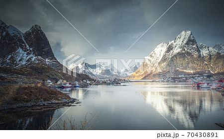spring in Reine Village, Lofoten Islands, Norway 70430891
