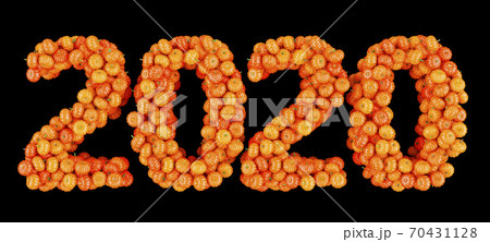2020 Halloween concept. 2020 from pumpkins, 3D rendering 70431128