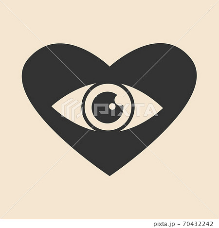 Eye inside a heart, clear lines icon, flat simple design. Concept of vision by heart 70432242
