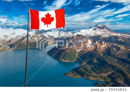 Canadian National Flag and Mountains Canadian National Flag and Mountains 70433631