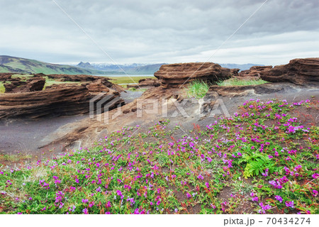 Scenic view of volcanic rocks in Iceland. Scenic view of volcanic rocks in Iceland. 70434274