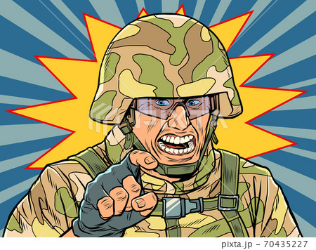 Aggressive military in camouflage and helmet 70435227