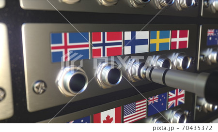 Jack plug with flag of Finland. Conceptual 3d rendering Jack plug with flag of Finland. Conceptual 3d rendering 70435372