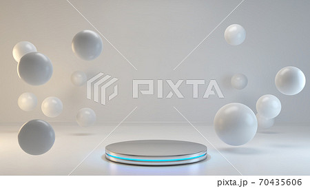 Product display area concept with chrome circular neon illuminated stand background 3D rendering 70435606
