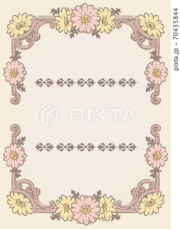 ガーベラの花を使ったアンティークな装飾フレームと装飾エレメント ベクター素材のイラスト素材