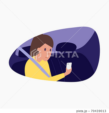 Woman sitting on the back seat of car and using smartphone. 70439013