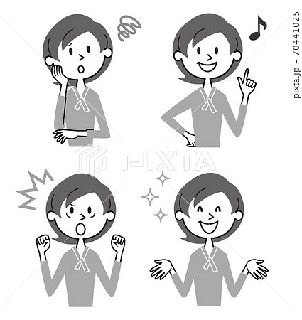 女性 表情 いろいろ イラスト モノトーンのイラスト素材