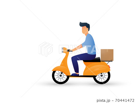 Delivery man ride scooter motorcycle cartoon. Express delivery. Vector illustration 70441472