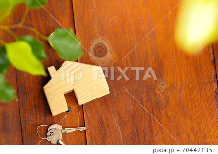 Wooden house model miniature and house keys 70442135