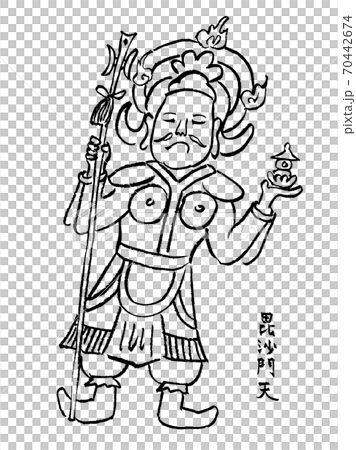 Bishamonten的手繪黑白插圖(七個財富之神) Bishamonten的手繪黑白插圖(七個財富之神) 70442674