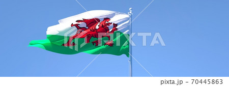 3D rendering of the national flag of Wales waving in the wind 3D rendering of the national flag of Wales waving in the wind 70445863
