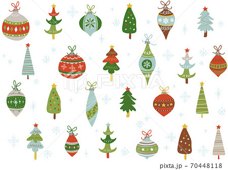 手書き クリスマス オーナメントとクリスマスツリーのパターンのイラスト素材 70448118 Pixta
