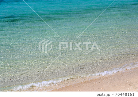 エメラルドビーチの透明な海 沖縄県本部町フクギ の写真素材