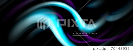 Dynamic motion abstract background. Color blurred stripes on black. Wave liquid lines poster. Vector illustration 70448955