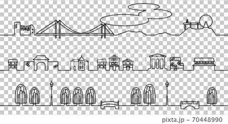 倉敷の街並　モノクロ線画 70448990