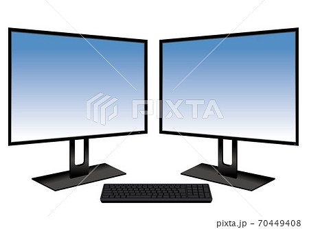 立体イラストビジネスイメージ Pcパソコンのデュアルモニターのイラスト 在宅ワークリモートワークのイラスト素材