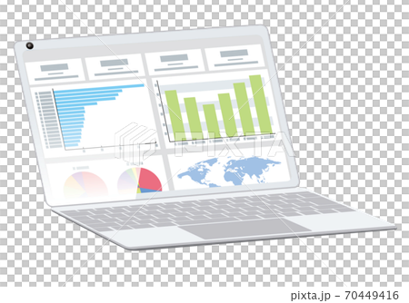 立体イラスト ビジネスイメージモバイルパソコンpcノートパソコンのイラスト ワーク画面グラフのイラスト素材