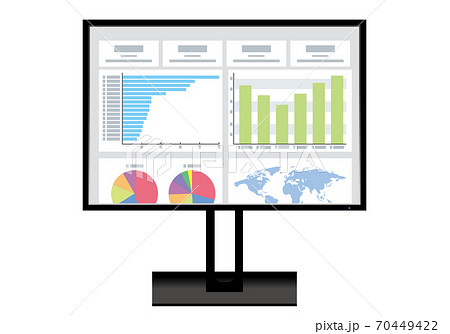 ビジネスイメージ グラフ資料が映ったpcパソコンのモニターのイラスト ワーク画面グラフのイラスト素材