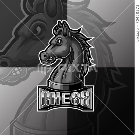 Black chess knight horse mascot e sport logo design	 70450273