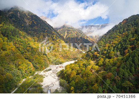 扇沢の美しい紅葉　長野県大町市（ドローンによる空撮） 70451366