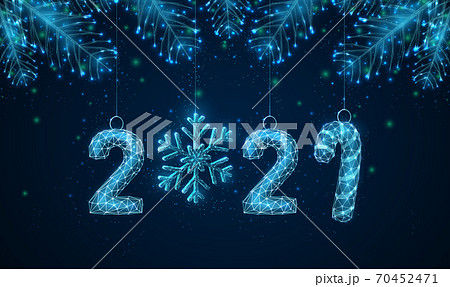 Abstract Happy 2021 New Year greeting card with fit tree branches. Abstract Happy 2021 New Year greeting card with fit tree branches. 70452471