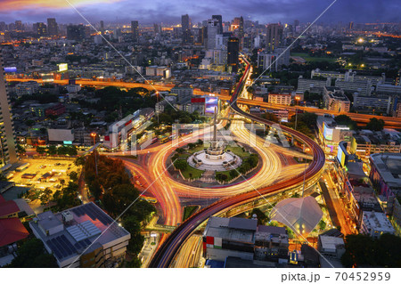 Victory monument Thailand in Bangkok city with sunset and building background 70452959