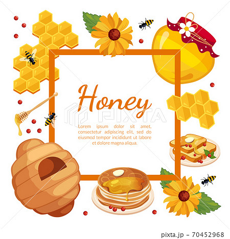 Honey Banner Template with Place for Text, Organic Natural Honey Products, Beekeeping and Honey Production Vector Illustration 70452968