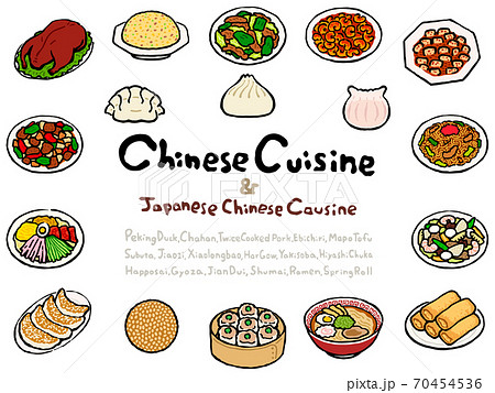 Chinese Cuisine (& Japanese Chinese Cuisine) Set:Hand drawn vector illustration like woodblock print Chinese Cuisine (& Japanese Chinese Cuisine) Set:Hand drawn vector illustration like woodblock print 70454536