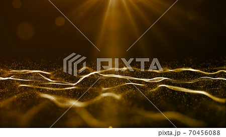 Gold color digital particles wave flow and light flare. abstract technology background concept 70456088