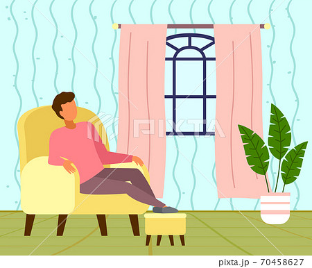 Guy dozing on chair, daytime outside window, cozy home interior, living room, staying at home Guy dozing on chair, daytime outside window, cozy home interior, living room, staying at home 70458627