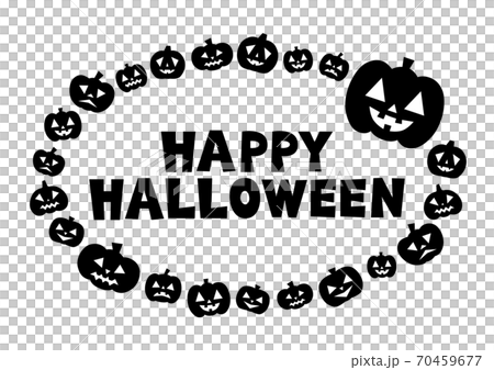 Halloween ハロウィン かぼちゃのイラスト 楕円形ロゴ 黒のイラスト素材