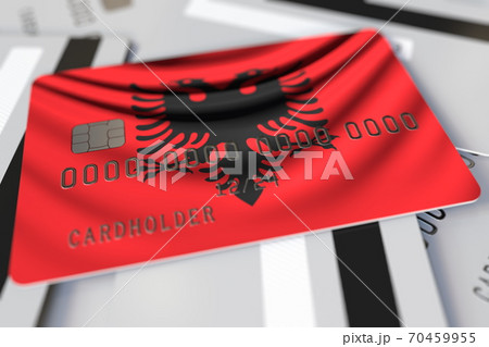 Flag of Albania on the credit card 3d rendering 70459955
