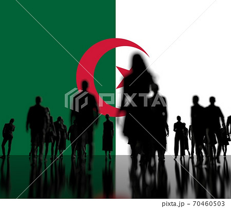 Silhoettes of people on the flag of Algeria background 3d rendering 70460503
