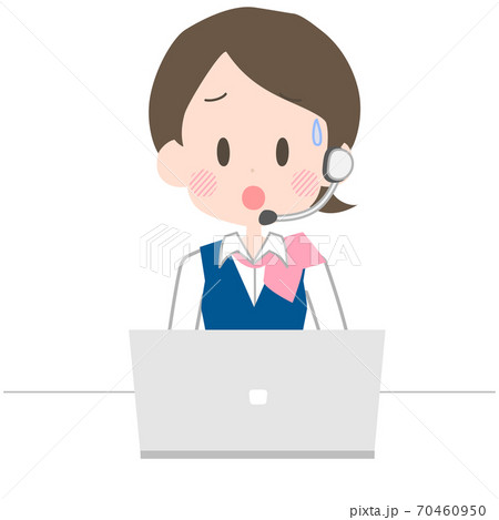 困った表情で電話応対をするオペレーターのイラスト素材