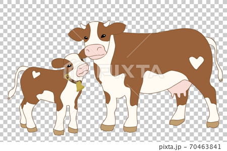 21年 丑年の年賀状素材 牛のかわいいイラスト ハート模様の茶色い牛の親子2のイラスト素材
