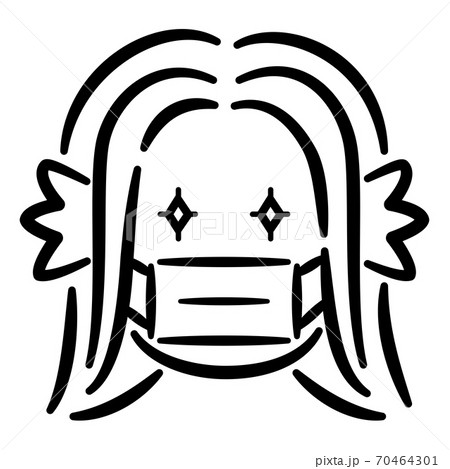 マスクをつけているアマビエ／モノクロ線画 70464301