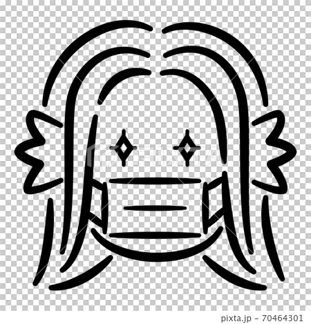 マスクをつけているアマビエ／モノクロ線画 70464301