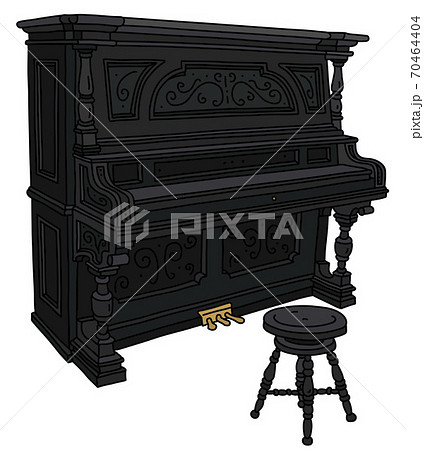 The old black pianino with a chair The old black pianino with a chair 70464404