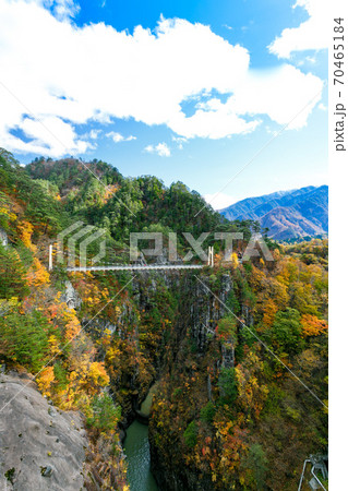 日光市 瀬戸合峡の渡らっしゃい吊橋と紅葉 日光市 瀬戸合峡の渡らっしゃい吊橋と紅葉 70465184