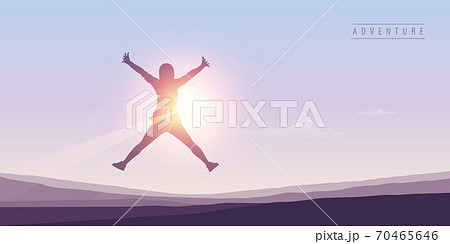 happy girl with raised arms jumps at sunshine happy girl with raised arms jumps at sunshine 70465646