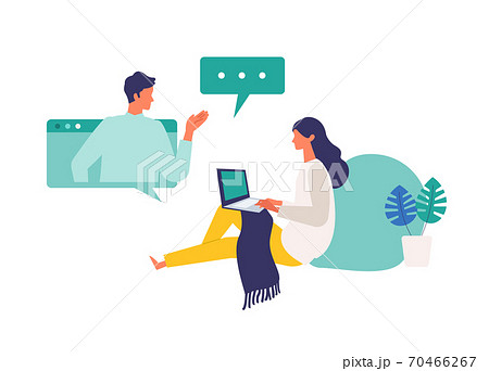 テレビ会議 オンラインレッスンを受ける女性のイラストのイラスト素材