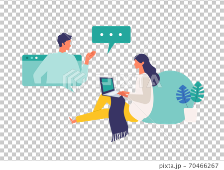 テレビ会議 オンラインレッスンを受ける女性のイラストのイラスト素材