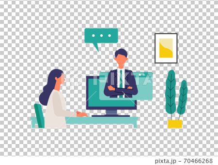 テレビ会議、オンラインレッスンを受ける女性のイラスト 70466268
